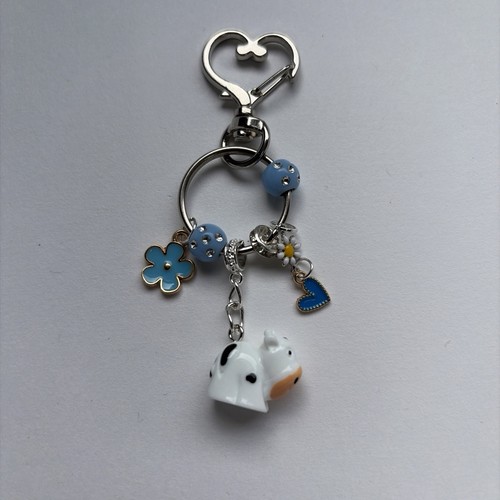 Cute cow bag charm - cow, blue