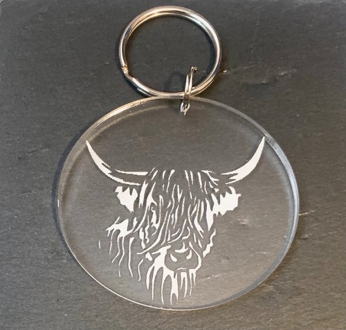 Highland cow engraved keyring - cow,