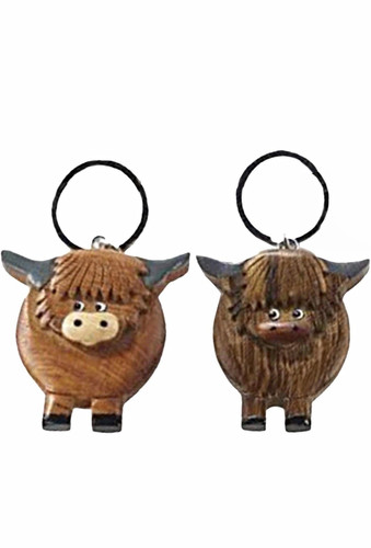 Highland cow wooden keyrings - wooden,