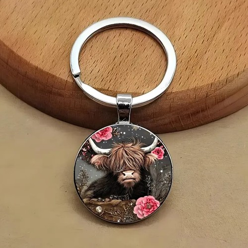 Highland cow pink flowers - pink,