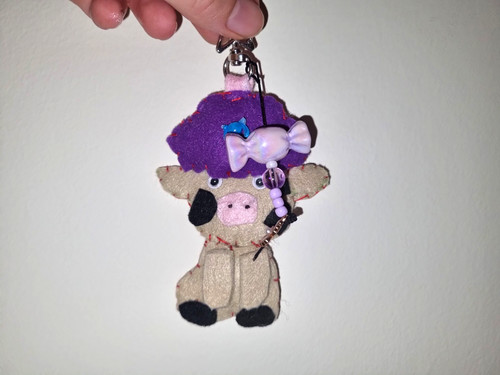 Purple felt cow keyring - cow, animal