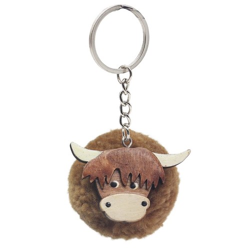 Highland cow pom - pom, keyring